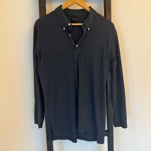 Dunning Golf Knit‎ Button Down Long Sleeve Shirt Mens Small Navy Blue